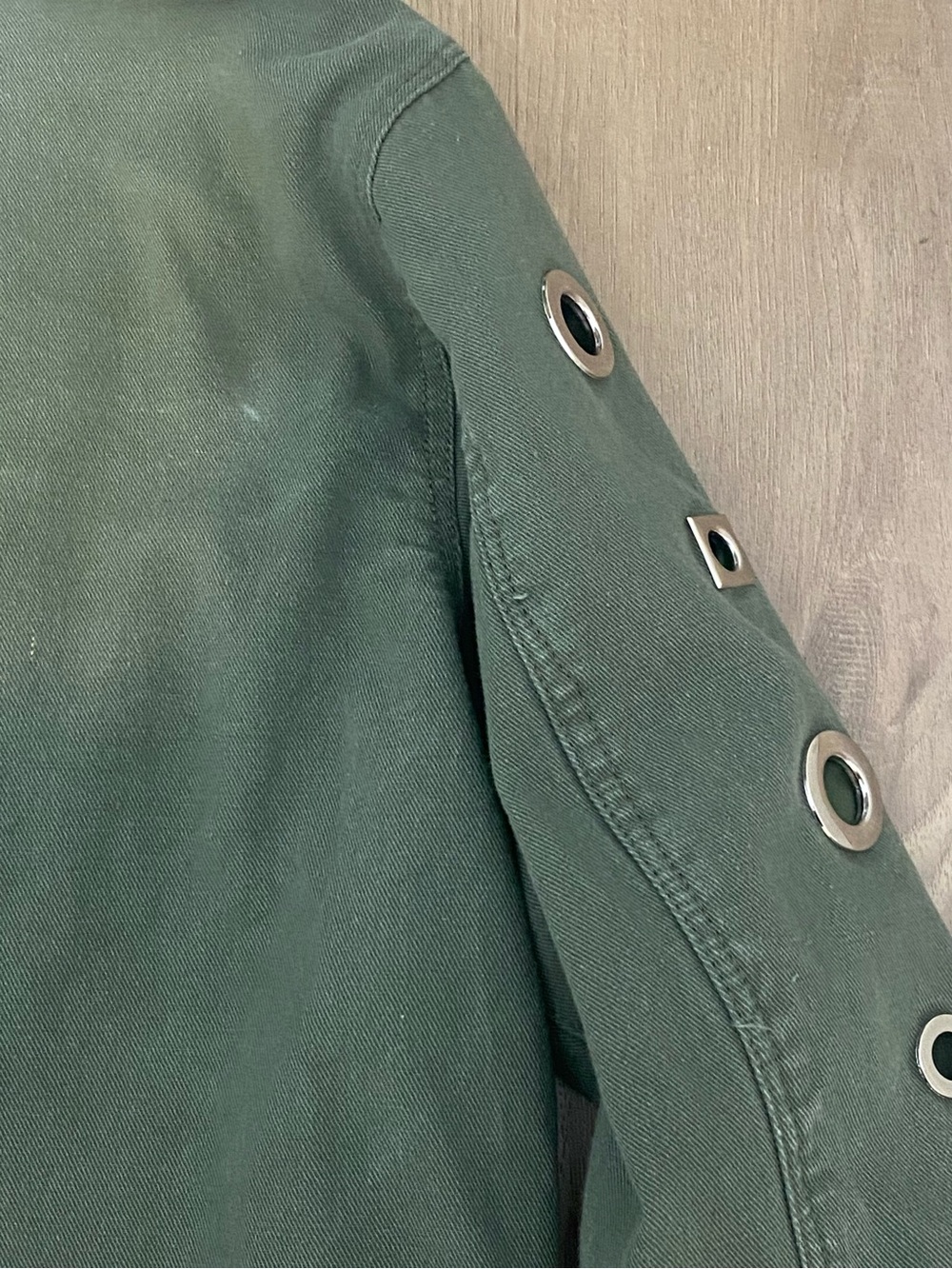 Brooklyn Karma Women Green Shacket Utility Jacket Geometric Grommets Pockets S - Picture 13 of 14